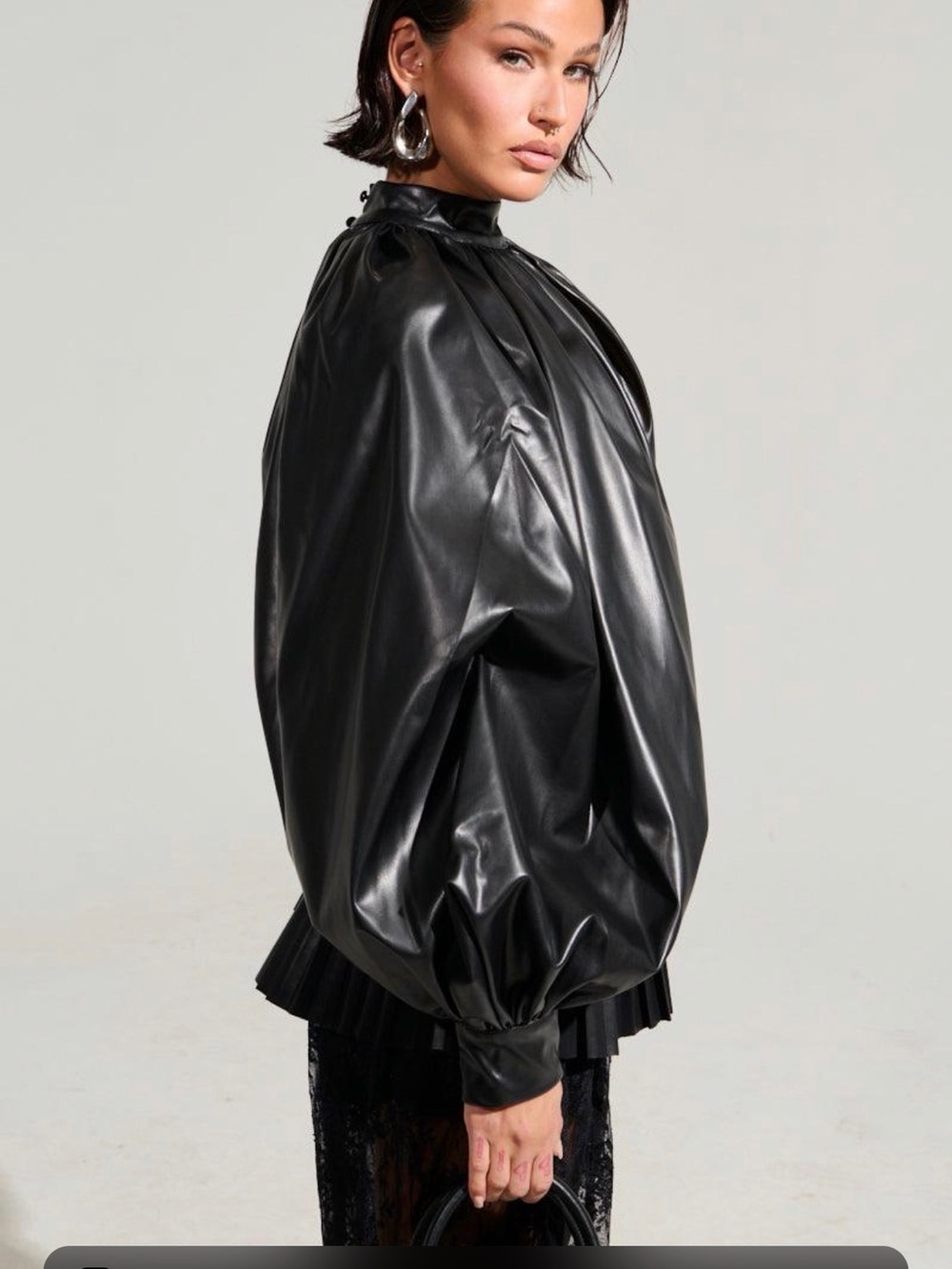 AKIRA Black Faux Leather Balloon-Sleeve Jacket